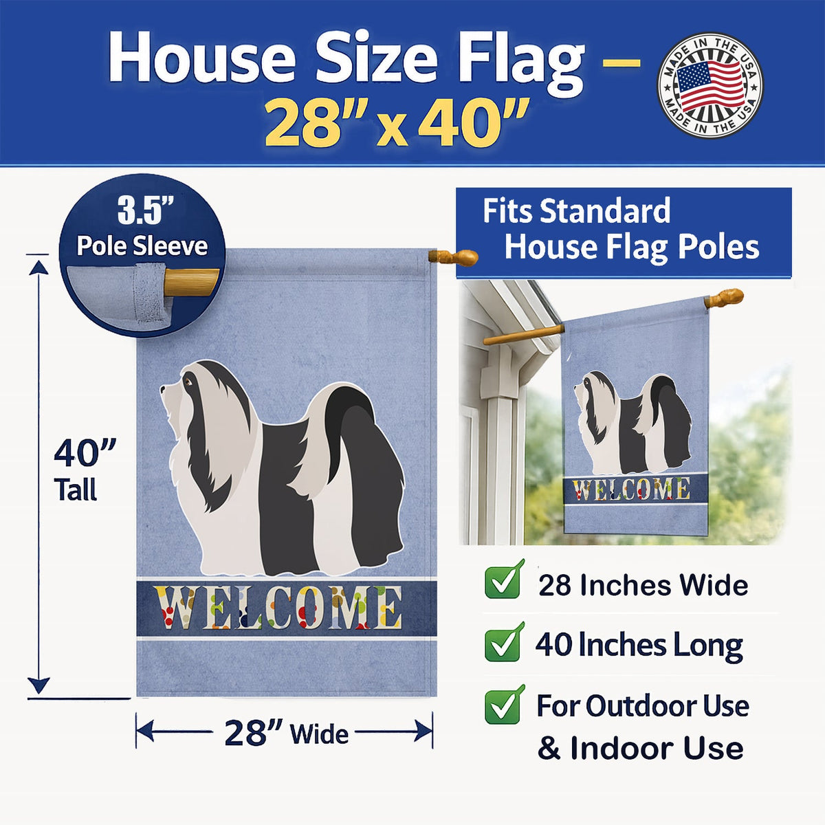 Havanese Welcome House Flag 28x40 Porch Sleeve Pole Decorative Outside Yard Banner Artwork Wall Hanging, Polyester