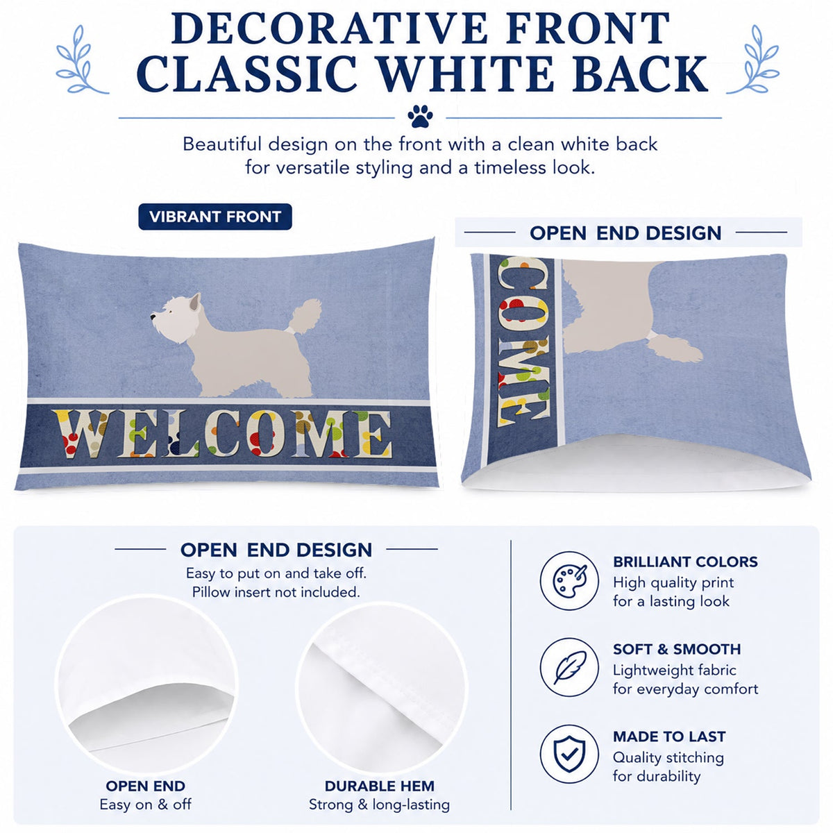 Westie Welcome Standard Pillowcase Lightweight Super Soft Easy Care Decorative Artwork Pillowcase, Standard