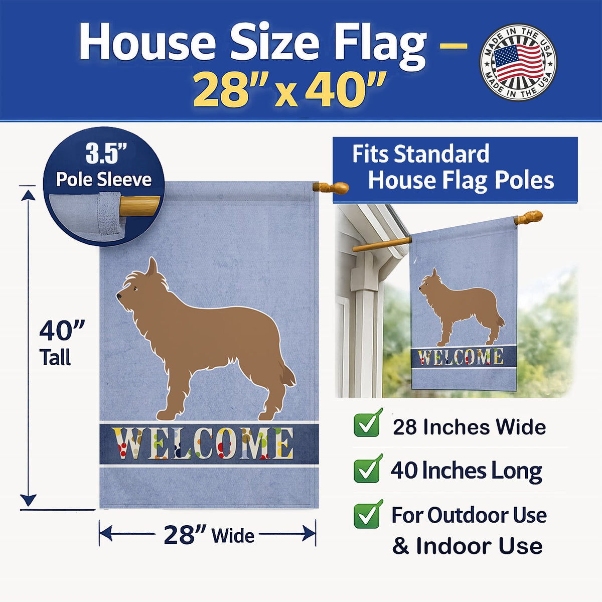 Berger Picard Welcome House Flag 28x40 Porch Sleeve Pole Decorative Outside Yard Banner Artwork Wall Hanging, Polyester