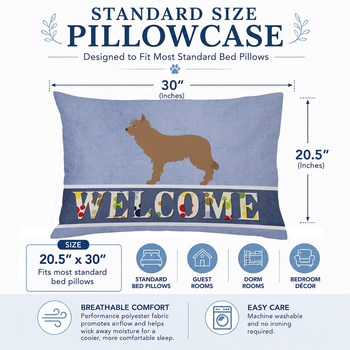 Berger Picard Welcome Standard Pillowcase Lightweight Super Soft Easy Care Decorative Artwork Pillowcase, Standard
