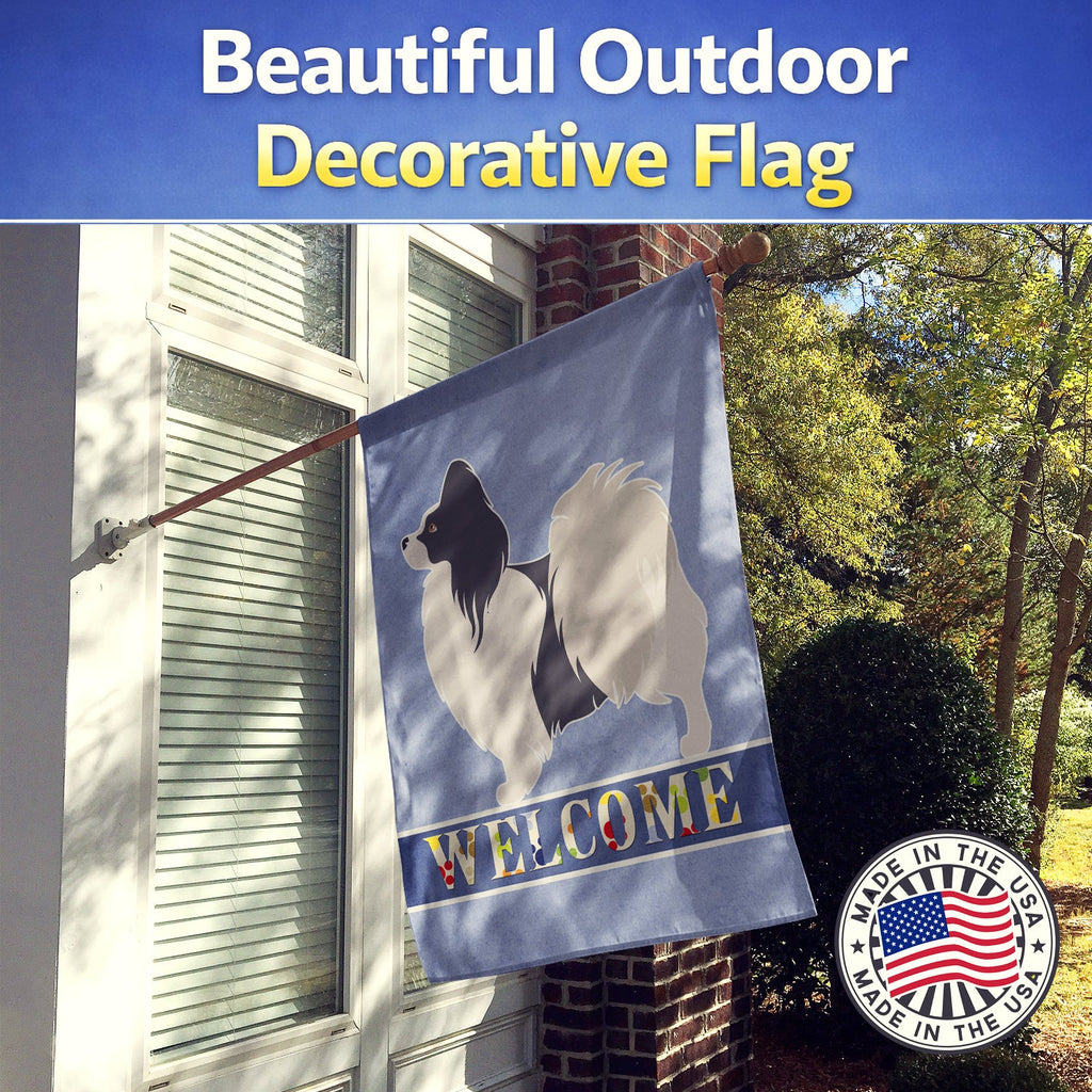 Papillon Welcome House Flag 28x40 Porch Sleeve Pole Decorative Outside Yard Banner Artwork Wall Hanging, Polyester