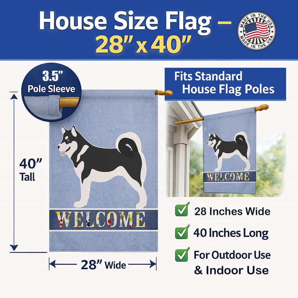 Alaskan Malamute Welcome House Flag 28x40 Porch Sleeve Pole Decorative Outside Yard Banner Artwork Wall Hanging, Polyester