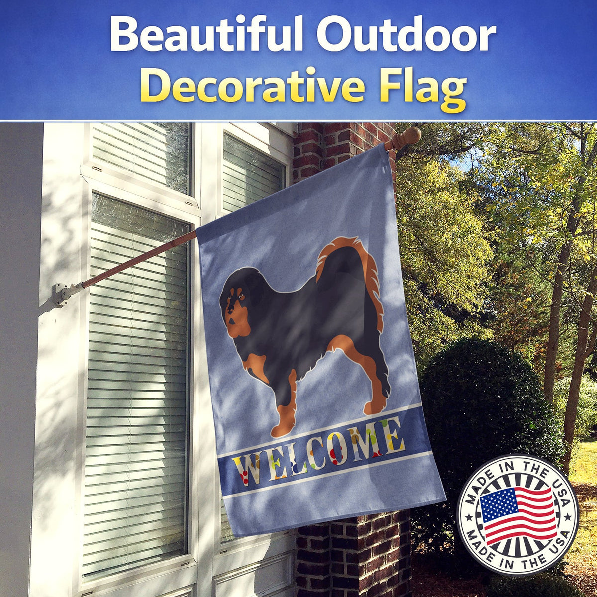 Tibetan Mastiff Welcome House Flag 28x40 Porch Sleeve Pole Decorative Outside Yard Banner Artwork Wall Hanging, Polyester