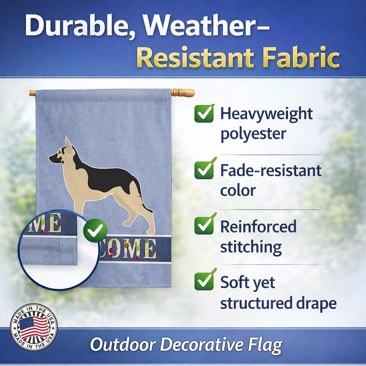German Shepherd Welcome House Flag 28x40 Porch Sleeve Pole Decorative Outside Yard Banner Artwork Wall Hanging, Polyester