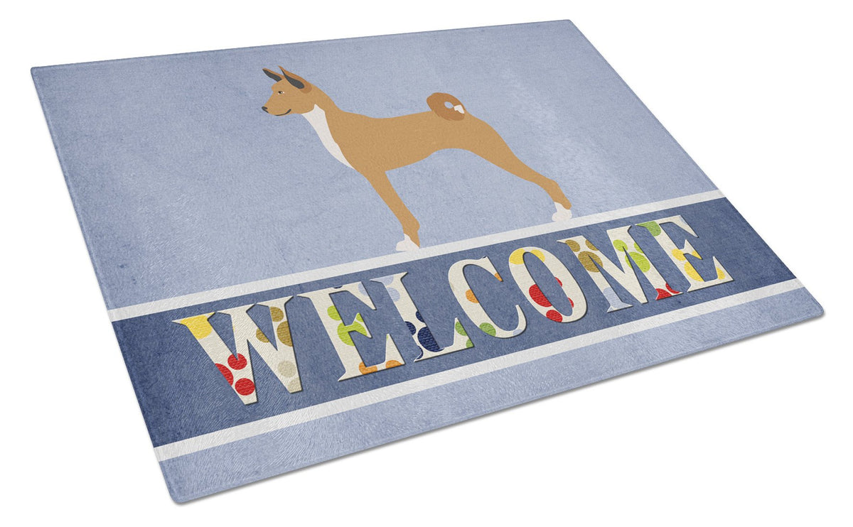 Telomian Welcome Cutting Board Tempered Glass Kitchen Cutting Surface, Heat Resistant Chopping, Non-Slip Feet, Food Prep & Serving