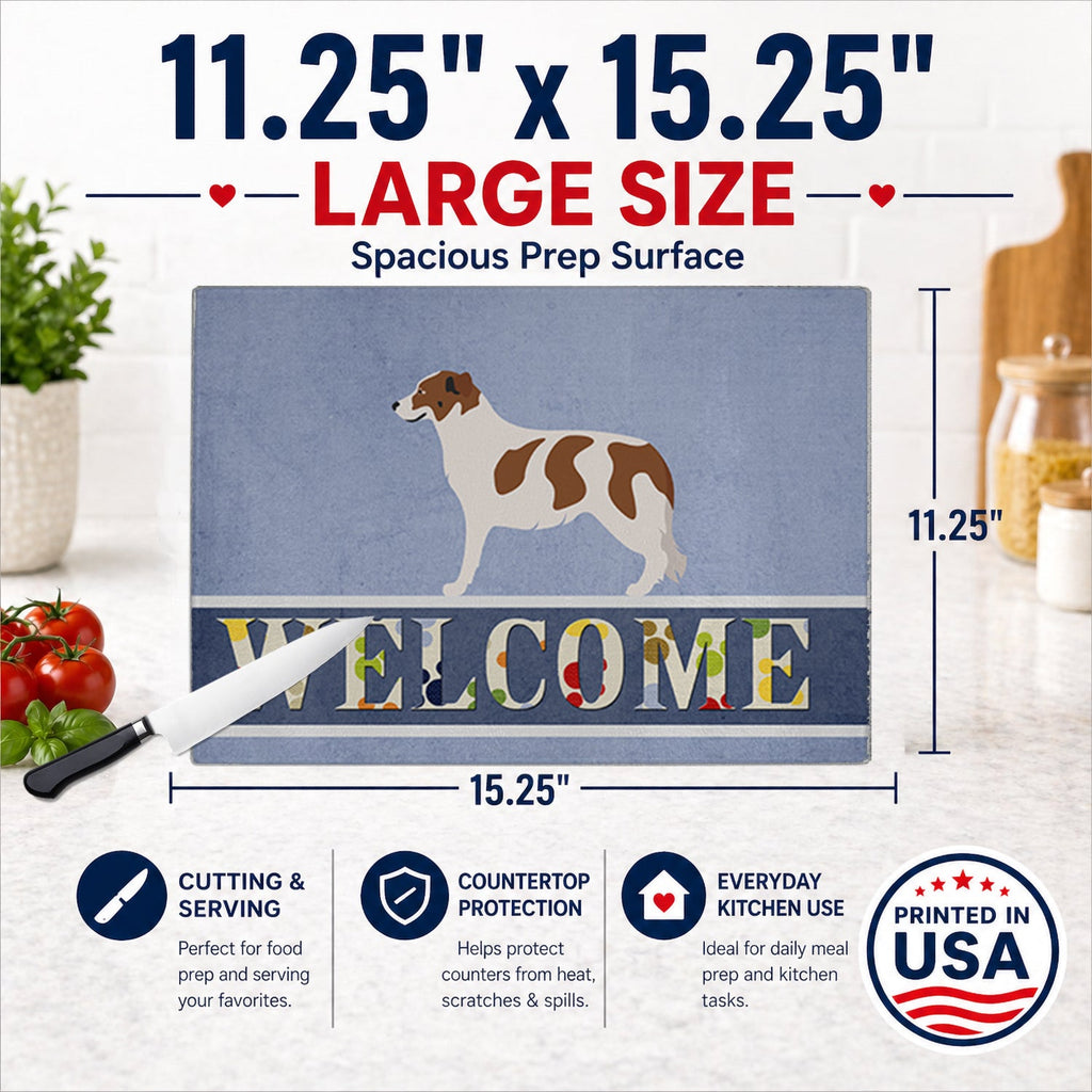 Aidi Atlas Mountain Dog Cutting Board Tempered Glass Kitchen Cutting Surface, Heat Resistant Chopping, Non-Slip Feet, Food Prep & Serving