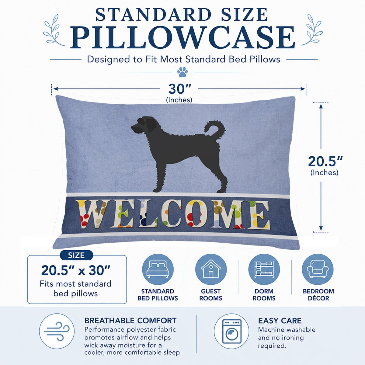Labradoodle Welcome Standard Pillowcase Lightweight Super Soft Easy Care Decorative Artwork Pillowcase, Standard