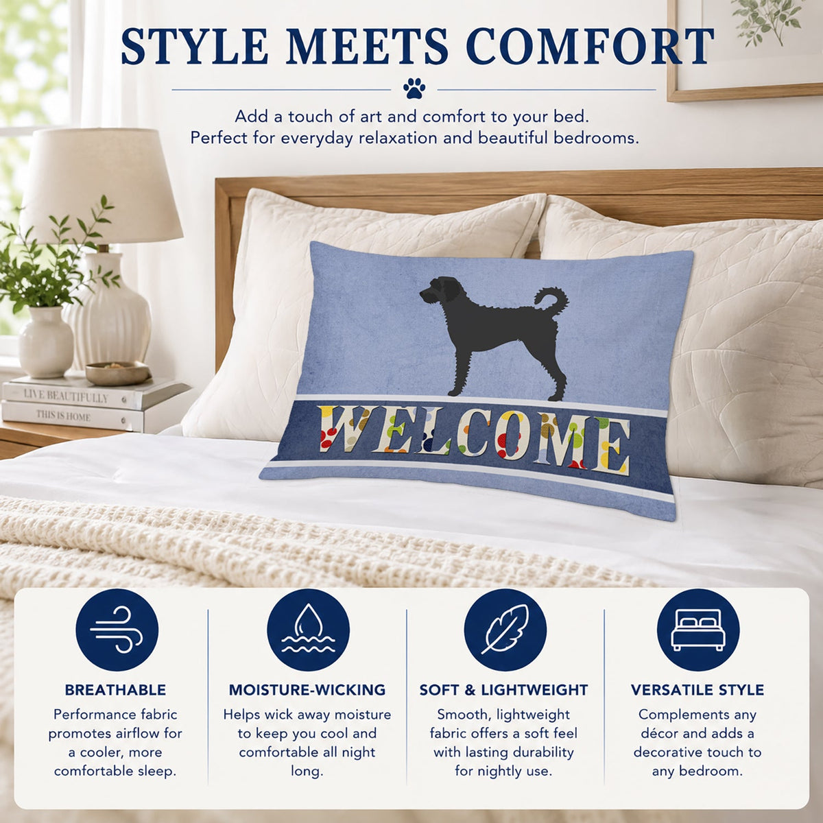 Labradoodle Welcome Standard Pillowcase Lightweight Super Soft Easy Care Decorative Artwork Pillowcase, Standard