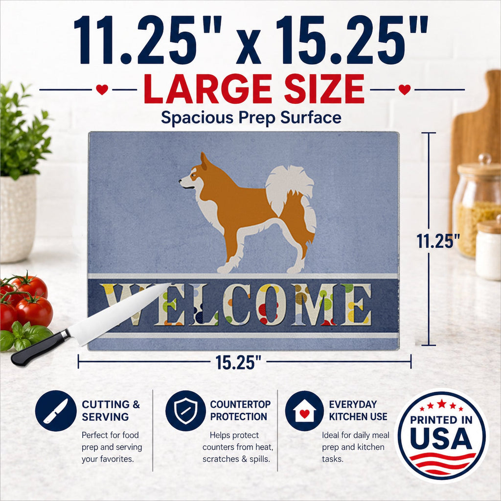 Icelandic Sheepdog Cutting Board Tempered Glass Kitchen Cutting Surface, Heat Resistant Chopping, Non-Slip Feet, Food Prep & Serving