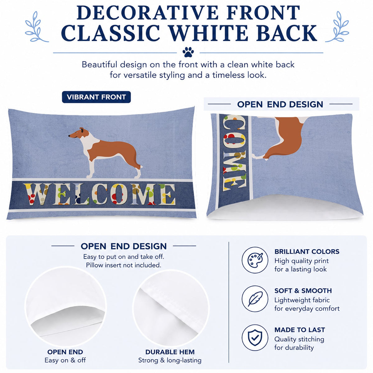 Smooth Collie Welcome Standard Pillowcase Lightweight Super Soft Easy Care Decorative Artwork Pillowcase, Standard
