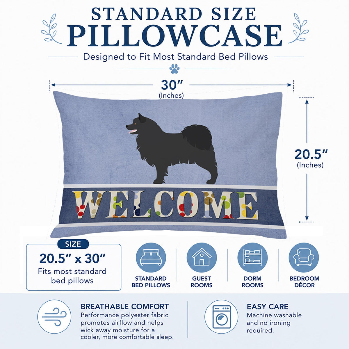 Swedish Lapphund Welcome Standard Pillowcase Lightweight Super Soft Easy Care Decorative Artwork Pillowcase, Standard