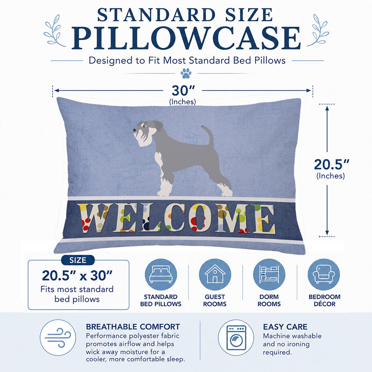 Schnauzer Welcome Standard Pillowcase Lightweight Super Soft Easy Care Decorative Artwork Pillowcase, Standard