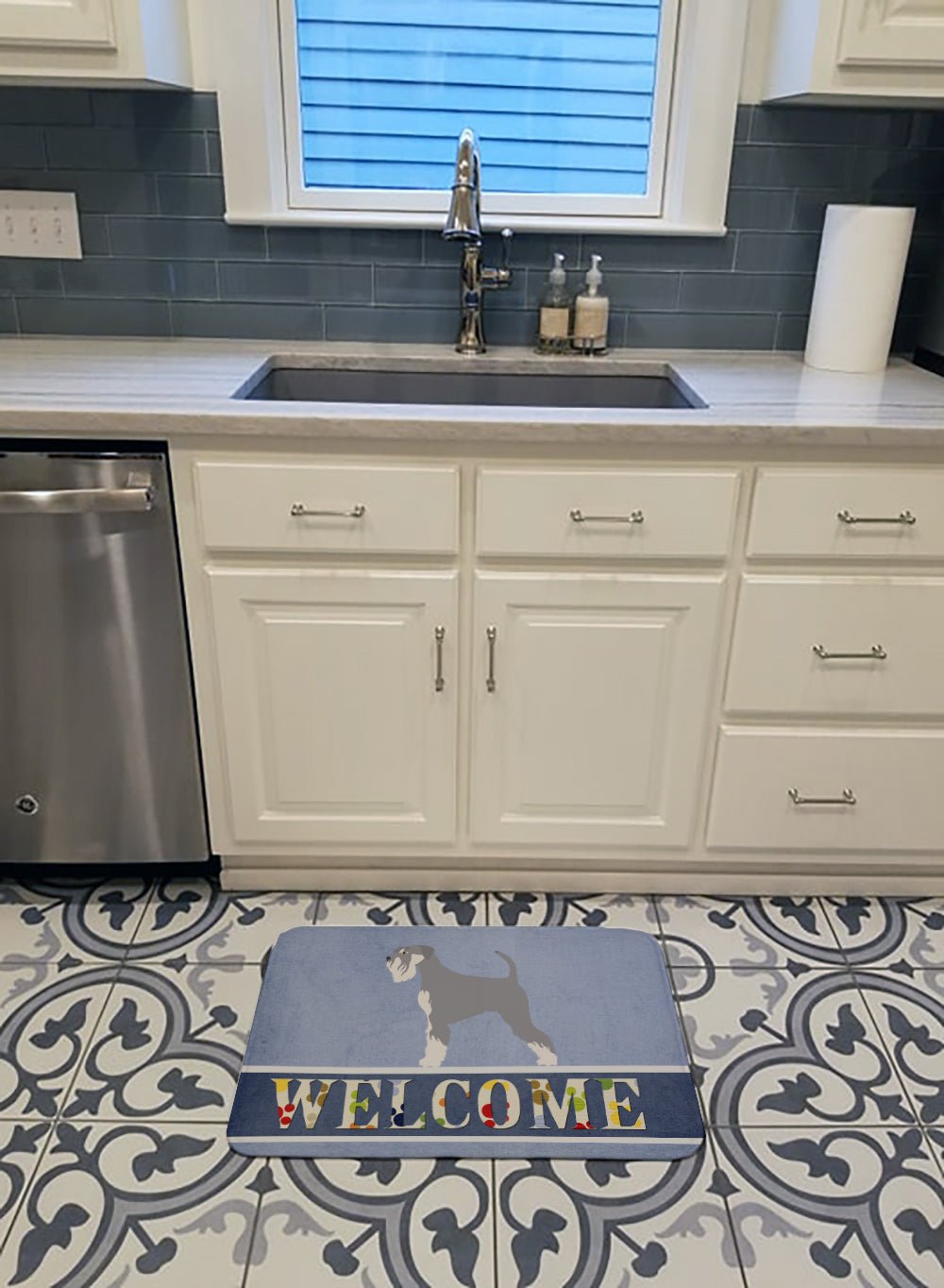 Schnauzer Welcome Memory Foam Kitchen Mat Machine Washable Anti-Fatigue Cushion Comfort Bath or Kitchen Rug