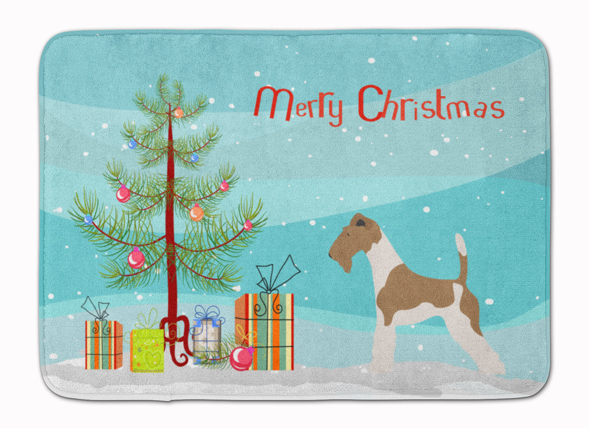 Wire Fox Terrier Christmas Memory Foam Kitchen Mat Machine Washable Anti-Fatigue Cushion Comfort Bath or Kitchen Rug