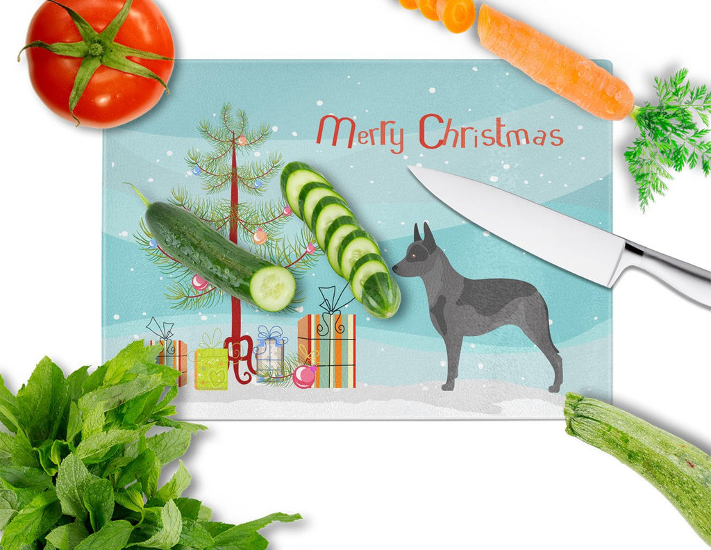 Australian Cattle Dog Christmas Cutting Board Tempered Glass Kitchen Cutting Surface, Heat Resistant Chopping, Non-Slip Feet, Food Prep & Serving