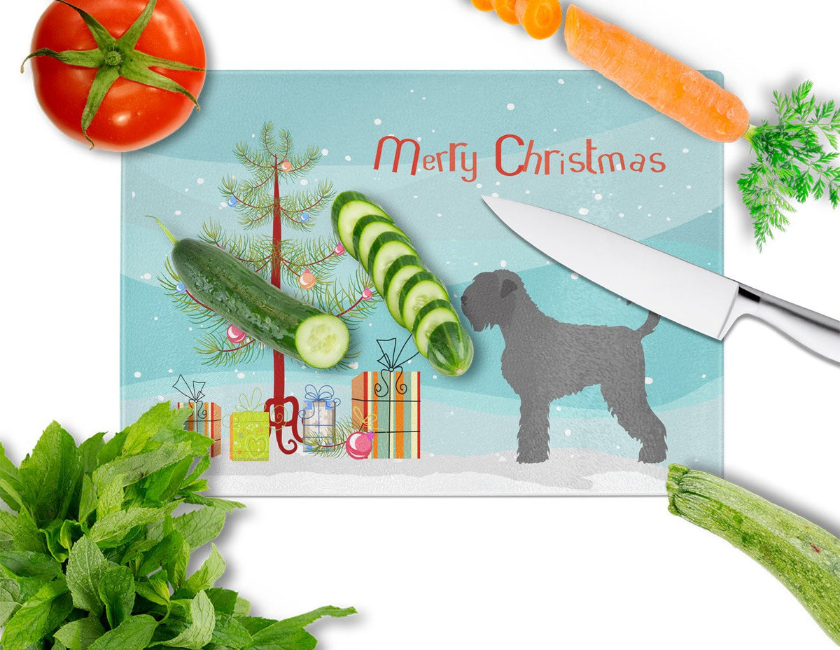 Black Russian Terrier Christmas Cutting Board Tempered Glass Kitchen Cutting Surface, Heat Resistant Chopping, Non-Slip Feet, Food Prep & Serving