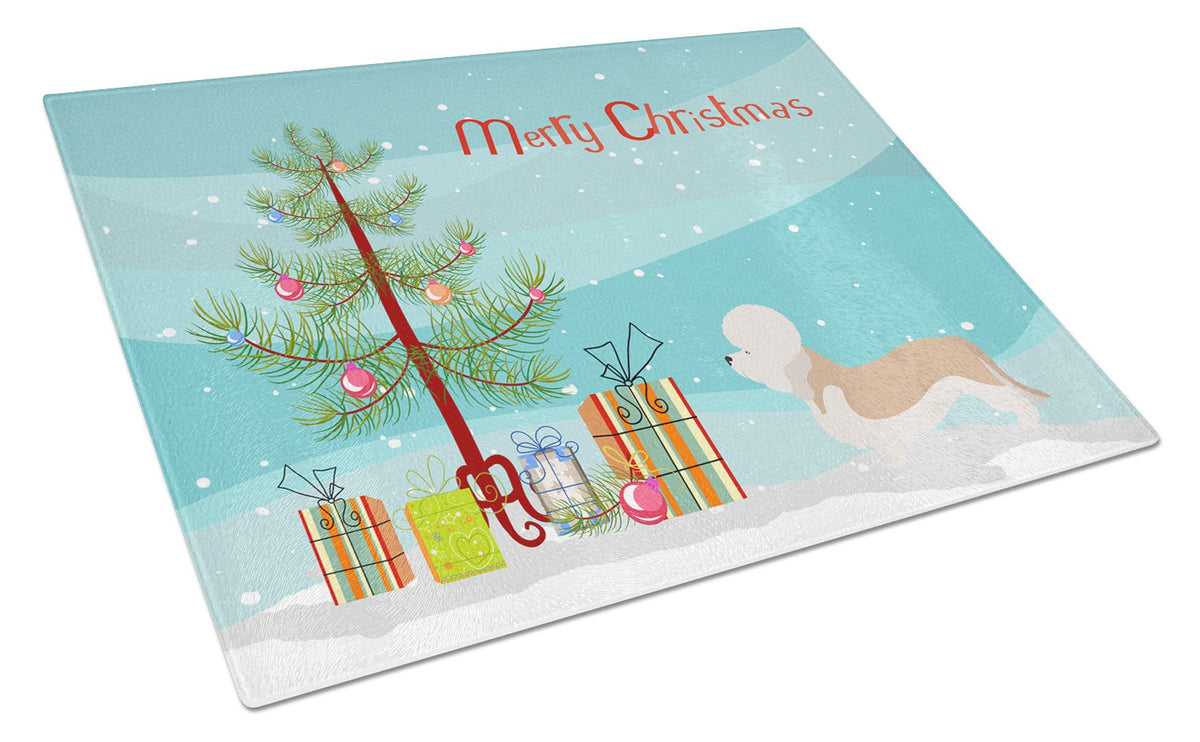 Dandie Dinmont Terrier Christmas Cutting Board Tempered Glass Kitchen Cutting Surface, Heat Resistant Chopping, Non-Slip Feet, Food Prep & Serving