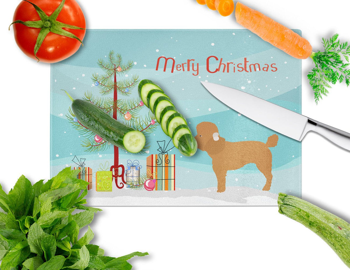 Toy Poodle Christmas Cutting Board Tempered Glass Kitchen Cutting Surface, Heat Resistant Chopping, Non-Slip Feet, Food Prep & Serving