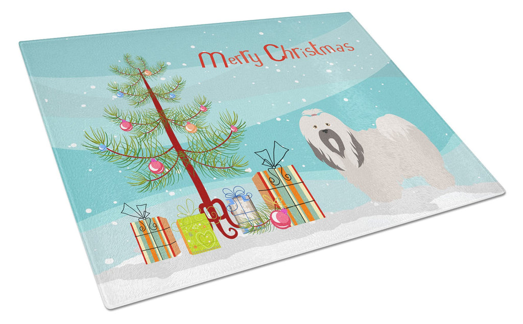 Lhasa Apso Christmas Cutting Board Tempered Glass Kitchen Cutting Surface, Heat Resistant Chopping, Non-Slip Feet, Food Prep & Serving