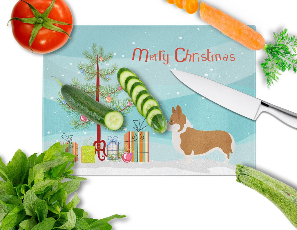 Pembroke Welsh Corgi Christmas Cutting Board Tempered Glass Kitchen Cutting Surface, Heat Resistant Chopping, Non-Slip Feet, Food Prep & Serving