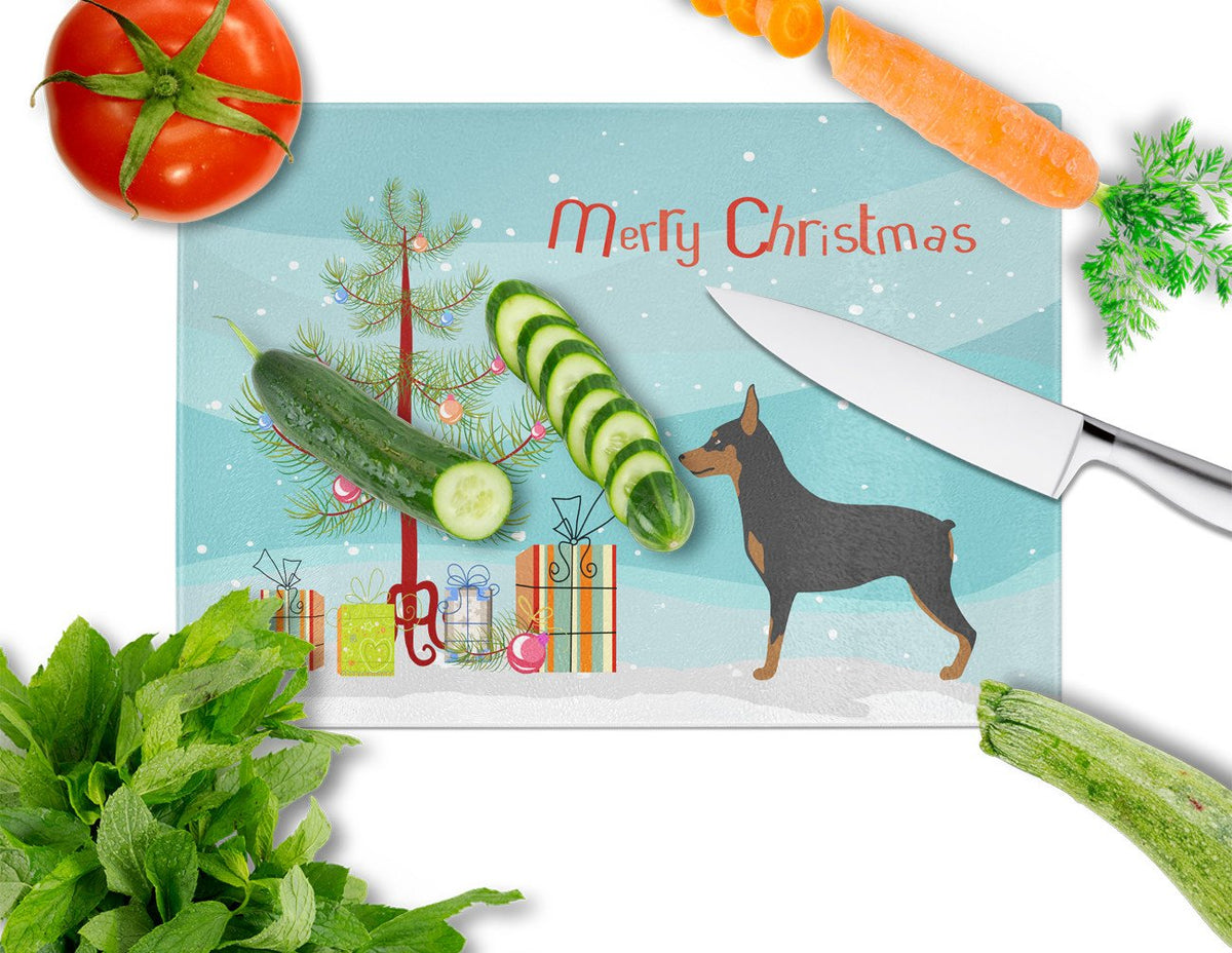 Miniature Pinscher Christmas Cutting Board Tempered Glass Kitchen Cutting Surface, Heat Resistant Chopping, Non-Slip Feet, Food Prep & Serving
