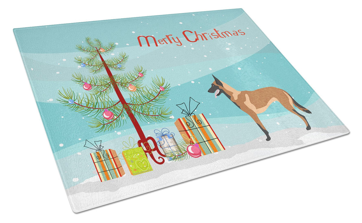 Malinois Belgian Shepherd  Christmas Cutting Board Tempered Glass Kitchen Cutting Surface, Heat Resistant Chopping, Non-Slip Feet, Food Prep & Serving