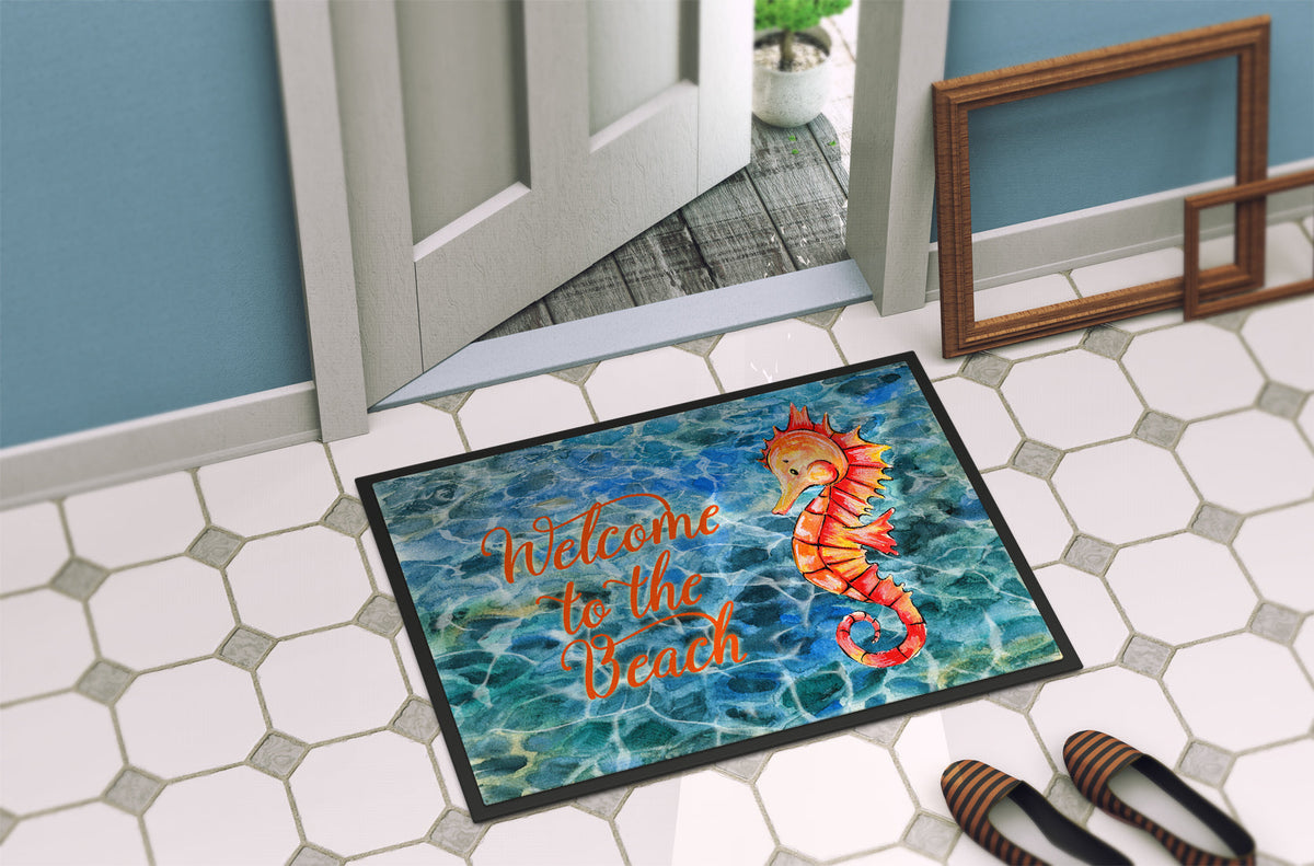 Seahorse Welcome Doormat Indoor Outdoor 24H X 36W Front Door Mat Rugs for Entryway, Non Slip Washable Low Pile,
