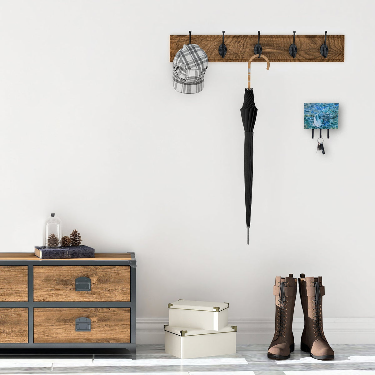 Blue Fish Leash or Key Holder Wall Hooks, Coat Rack Wall Mount, for Hanging Keys, Towels, Aprons, Leashes