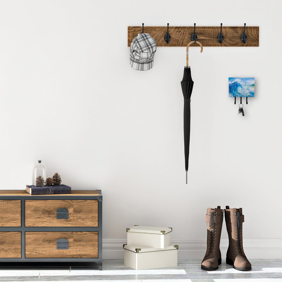 Wave Welcome Leash or Key Holder Wall Hooks, Coat Rack Wall Mount, for Hanging Keys, Towels, Aprons, Leashes