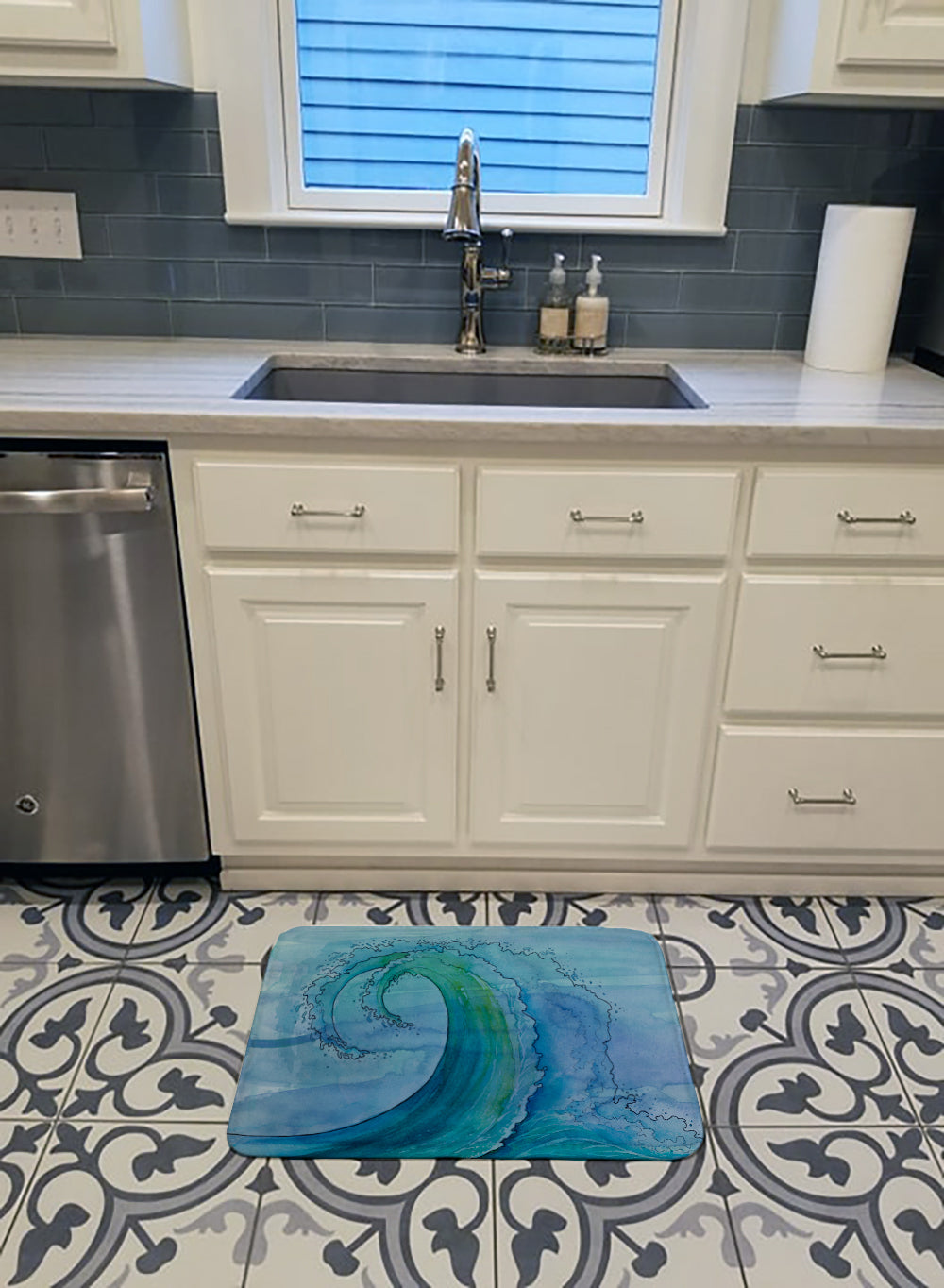 Abstract Wave Memory Foam Kitchen Mat Machine Washable Anti-Fatigue Cushion Comfort Bath or Kitchen Rug