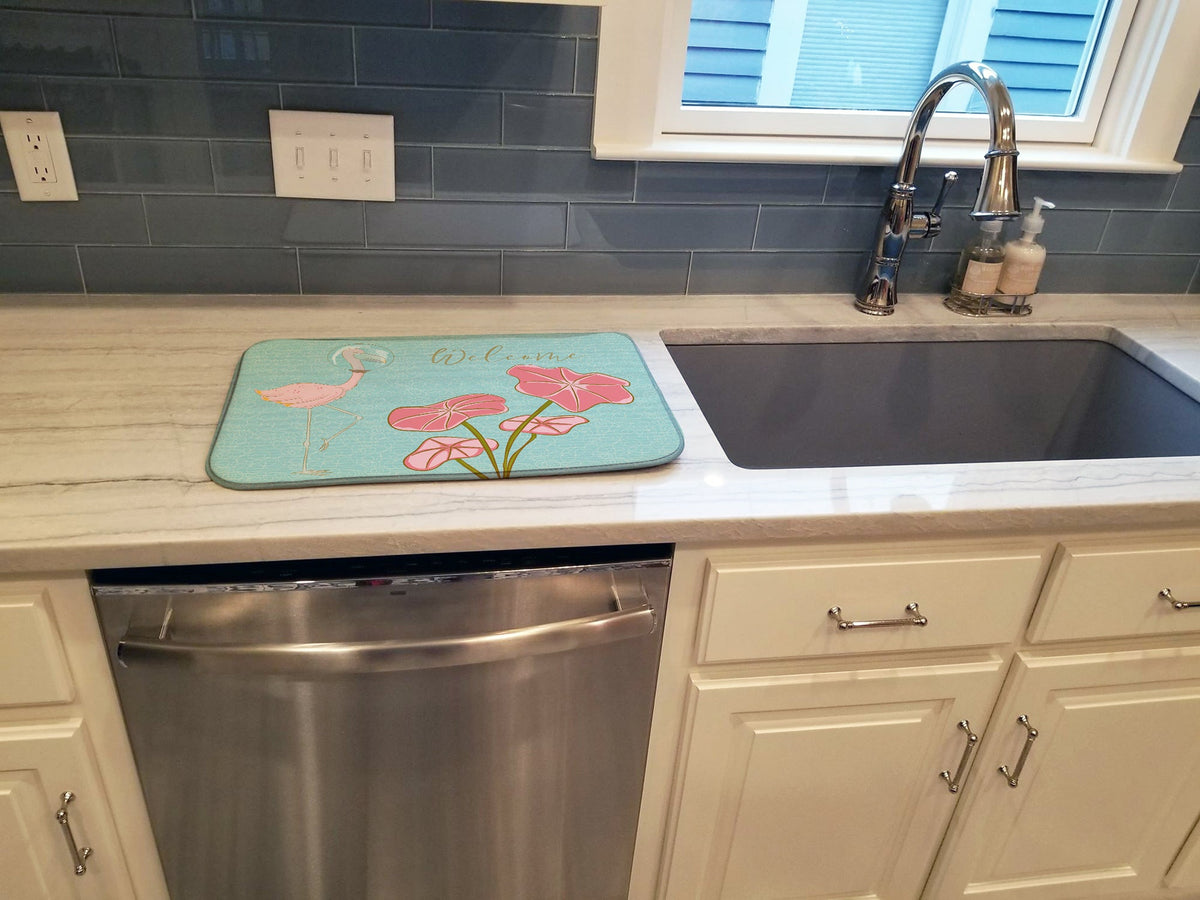 Flamingo Welcome Dish Drying Mat Absorbent Dish Drying Mat Pad for Kitchen Counter Dish Drainer Mat for Countertop, 14 x 21", Multicolor
