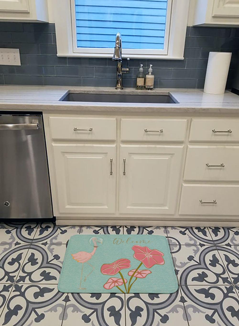 Flamingo Welcome Memory Foam Kitchen Mat Machine Washable Anti-Fatigue Cushion Comfort Bath or Kitchen Rug