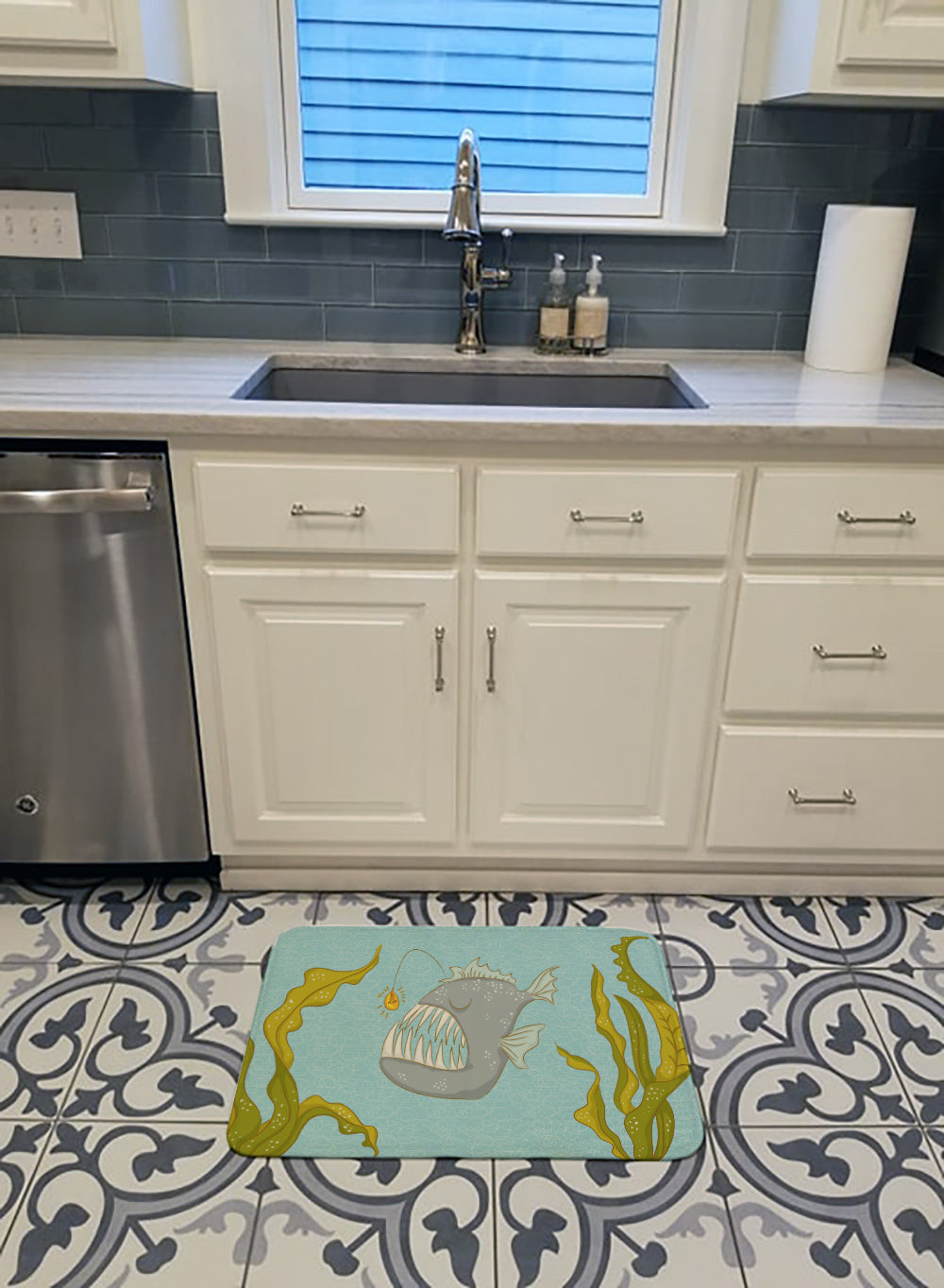Frog Fish Memory Foam Kitchen Mat Machine Washable Anti-Fatigue Cushion Comfort Bath or Kitchen Rug