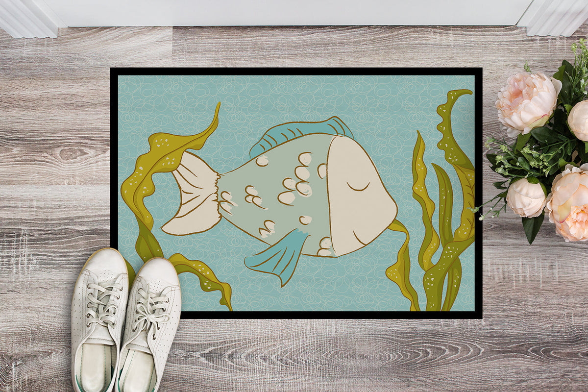 Blue Fish Doormat Indoor Outdoor 24H X 36W Front Door Mat Rugs for Entryway, Non Slip Washable Low Pile,