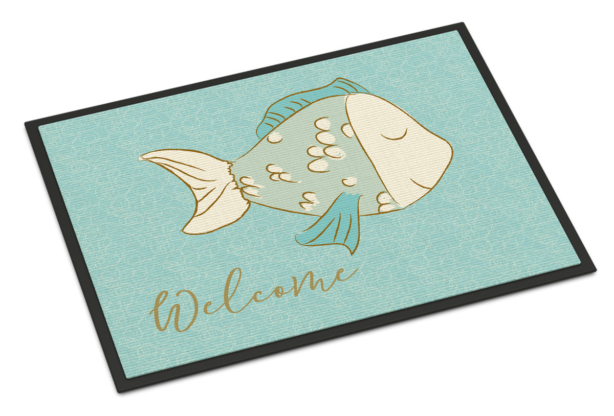 Blue Fish Welcome Doormat Indoor Outdoor 18H X 27W Front Door Mat Rugs for Entryway, Non Slip Washable