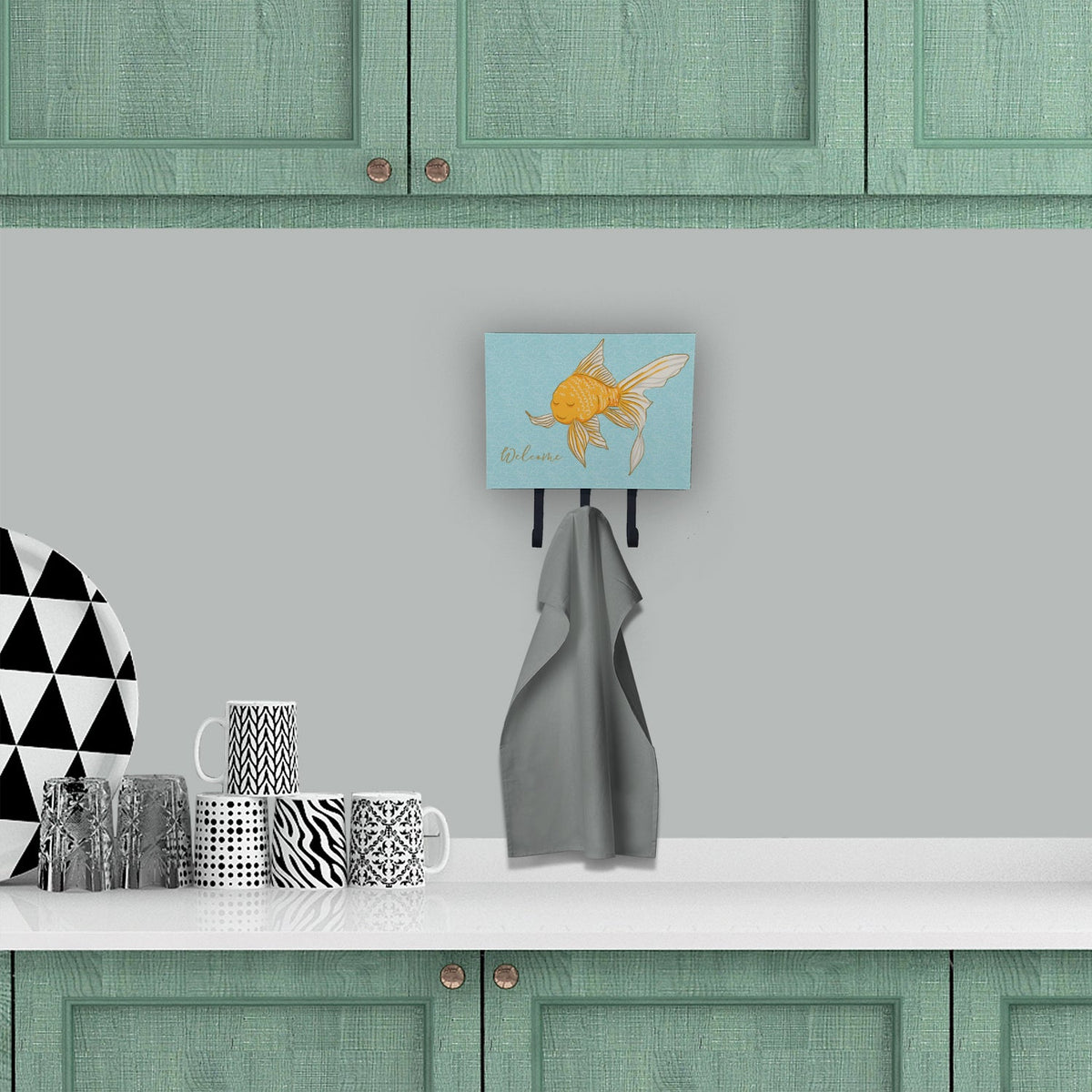 Gold Fish Welcome Leash or Key Holder Wall Hooks, Coat Rack Wall Mount, for Hanging Keys, Towels, Aprons, Leashes