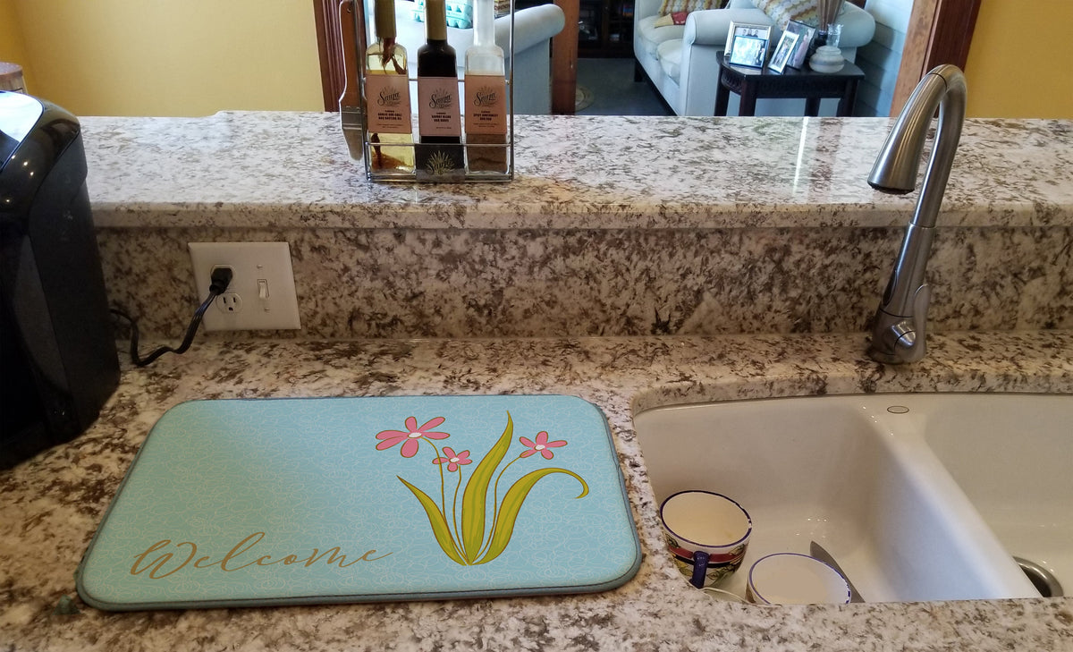 Flowers Welcome Dish Drying Mat Absorbent Dish Drying Mat Pad for Kitchen Counter Dish Drainer Mat for Countertop, 14 x 21", Multicolor