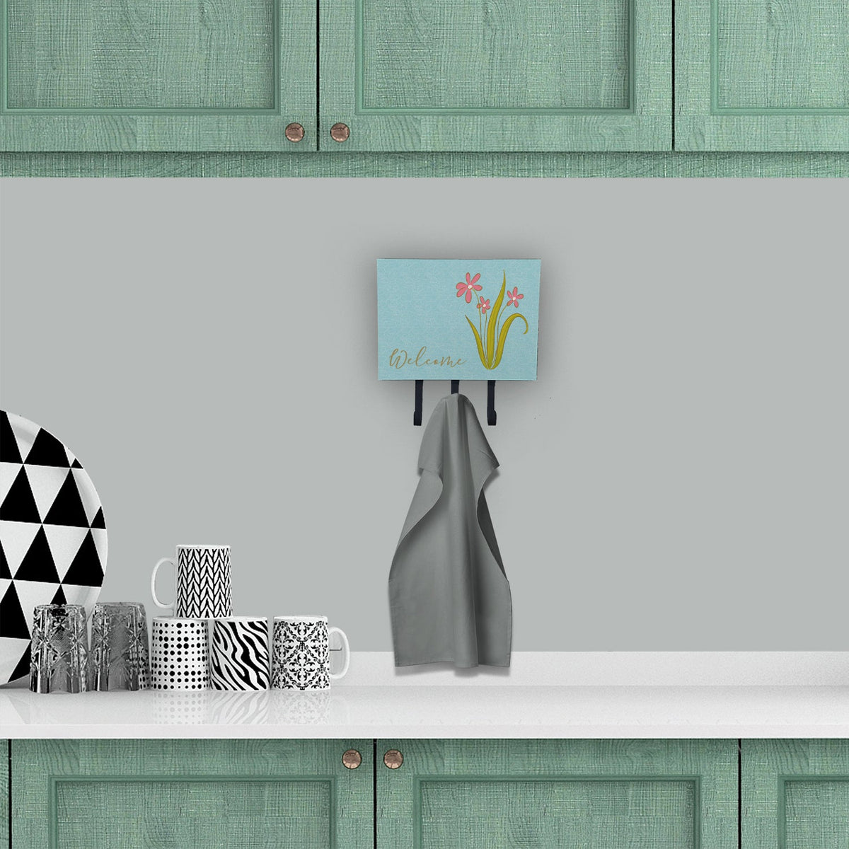 Flowers Welcome Leash or Key Holder Wall Hooks, Coat Rack Wall Mount, for Hanging Keys, Towels, Aprons, Leashes