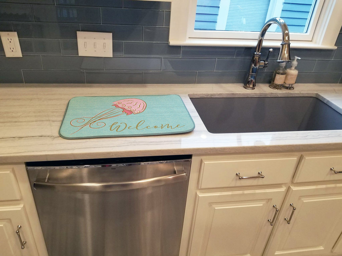 Jelly Fish Welcome Dish Drying Mat Absorbent Dish Drying Mat Pad for Kitchen Counter Dish Drainer Mat for Countertop, 14 x 21", Multicolor
