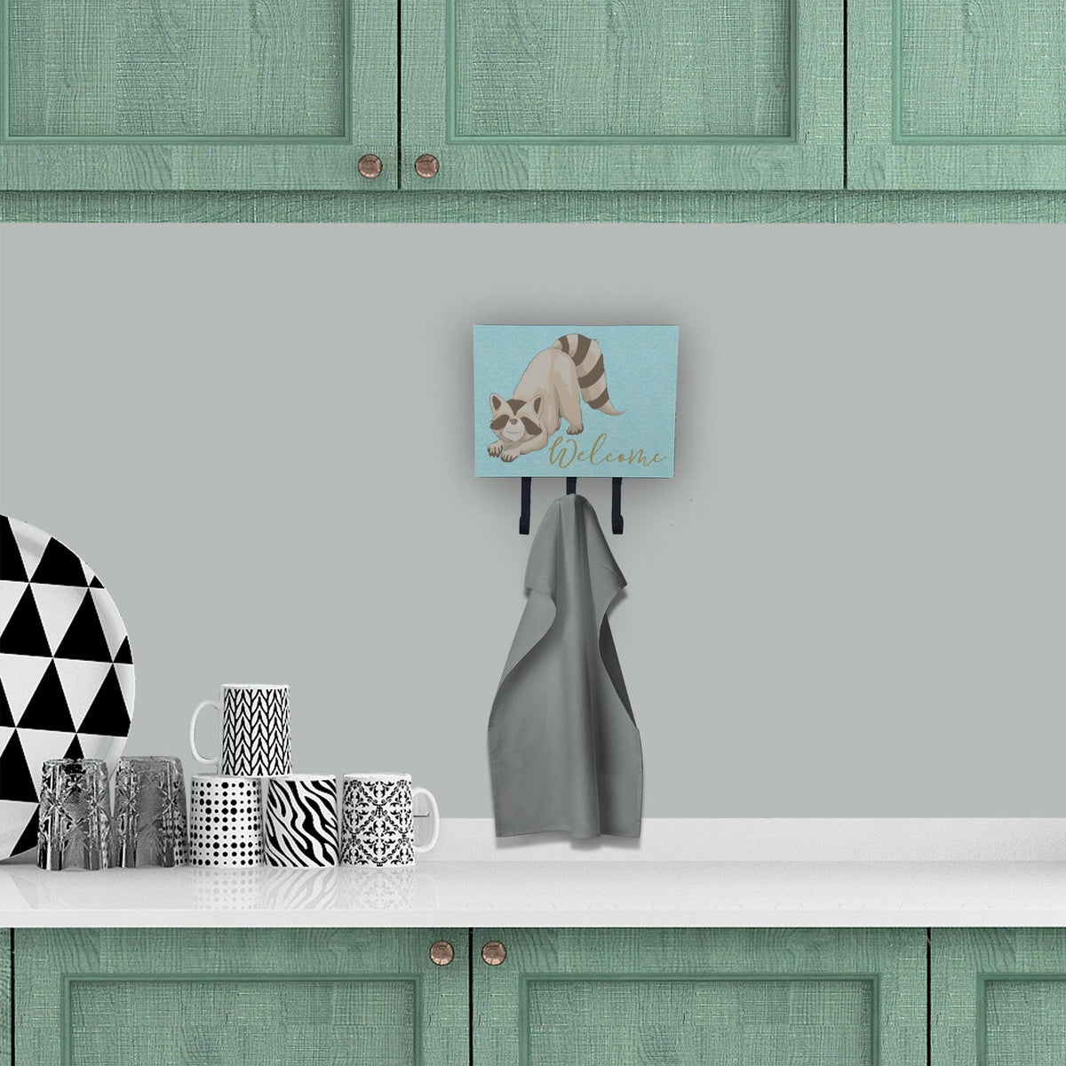 Raccoon Welcome Leash or Key Holder Wall Hooks, Coat Rack Wall Mount, for Hanging Keys, Towels, Aprons, Leashes