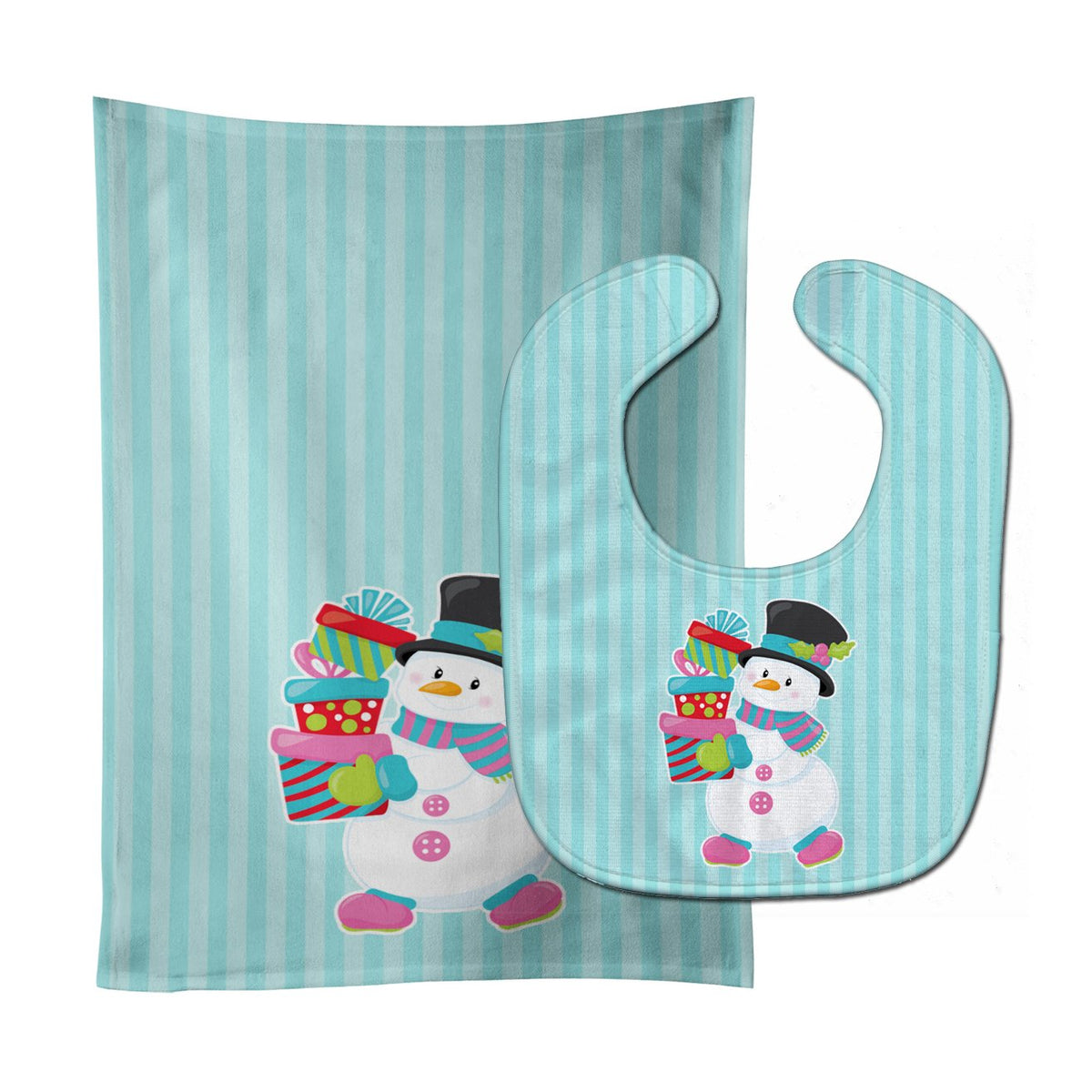 Christmas Snowman and Stripes Baby Bib & Burp Cloth Easy-Clean Baby Bib Baby Feeding Accessory Baby Mealtime Essential