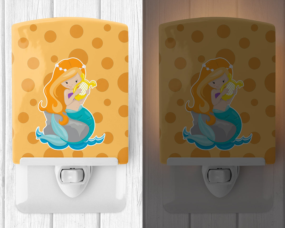 Beach Mermaid Ginger Hair Laurie Ceramic Night Light Compact, UL-Certified, Ideal for Bedroom, Bathroom, Nursery, Hallway, Kitchen, 6x4x3, Multicolor