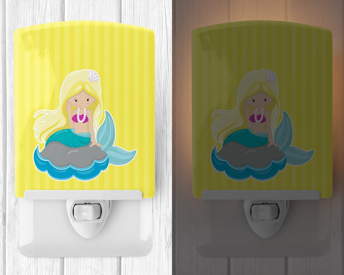 Beach Mermaid Blonde Hair #2 Ceramic Night Light Compact, UL-Certified, Ideal for Bedroom, Bathroom, Nursery, Hallway, Kitchen, 6x4x3, Multicolor