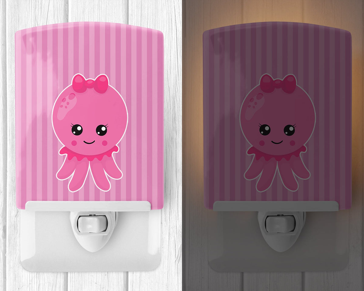 Nautical Pink Octopus #1 Ceramic Night Light Compact, UL-Certified, Ideal for Bedroom, Bathroom, Nursery, Hallway, Kitchen, 6x4x3, Multicolor