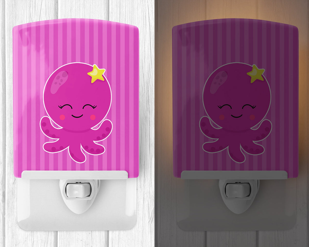 Nautical Pink Octopus #2 Ceramic Night Light Compact, UL-Certified, Ideal for Bedroom, Bathroom, Nursery, Hallway, Kitchen, 6x4x3, Multicolor