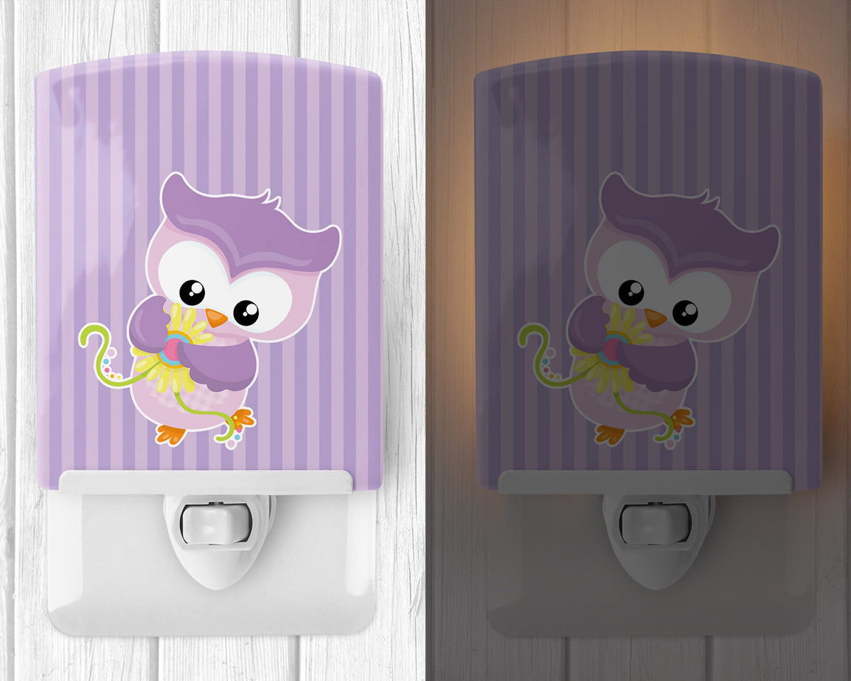 Girl Bird with Flowers Purple Ceramic Night Light Compact, UL-Certified, Ideal for Bedroom, Bathroom, Nursery, Hallway, Kitchen, 6x4x3, Multicolor