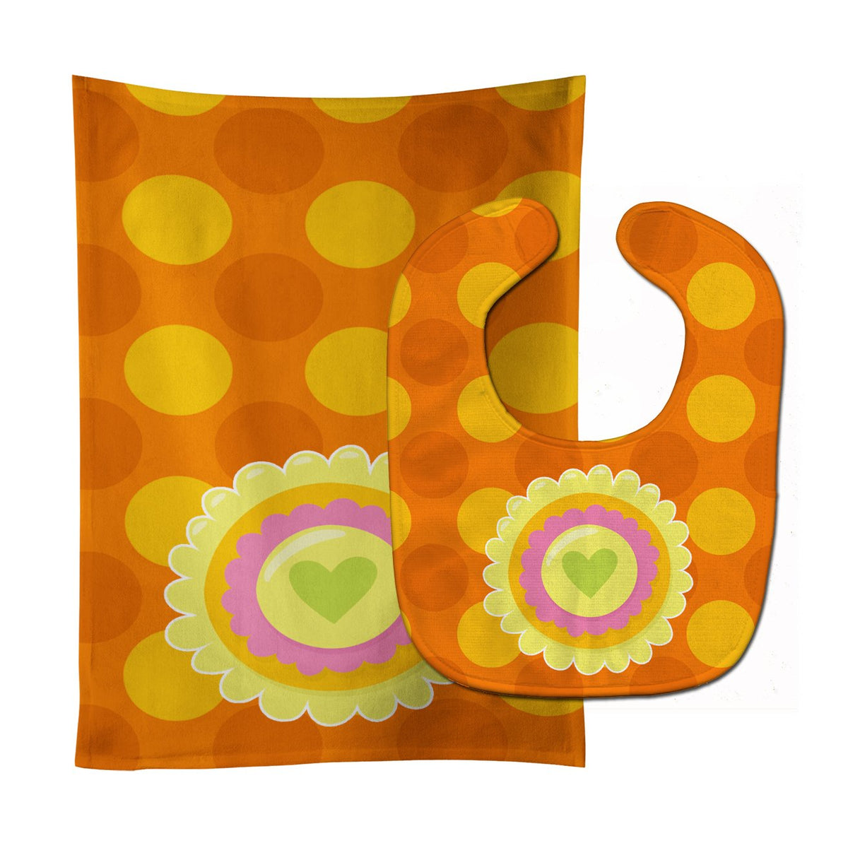 Heart Flower Orange Baby Bib & Burp Cloth Easy-Clean Baby Bib Baby Feeding Accessory Baby Mealtime Essential