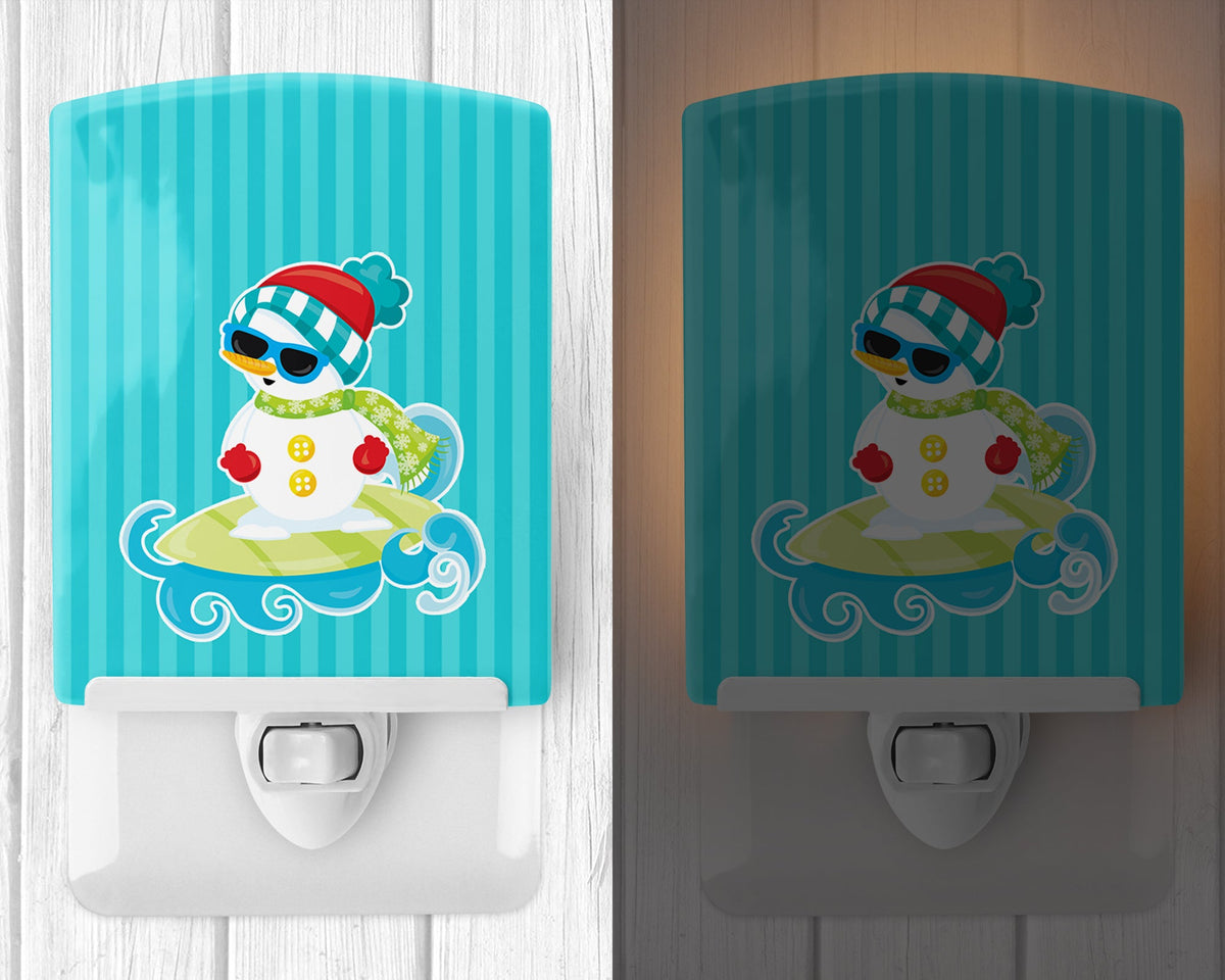 Beach Snowman Surfer #2 Ceramic Night Light Compact, UL-Certified, Ideal for Bedroom, Bathroom, Nursery, Hallway, Kitchen, 6x4x3, Multicolor