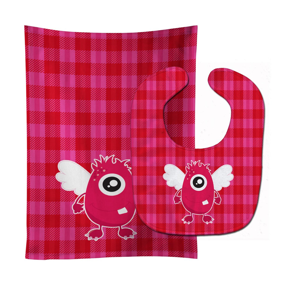 Monster Angel on Plaid #2 Baby Bib & Burp Cloth Easy-Clean Baby Bib Baby Feeding Accessory Baby Mealtime Essential