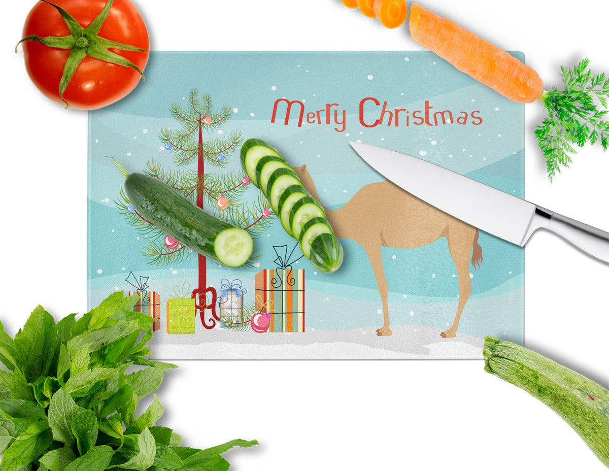 Arabian Camel Dromedary Christmas Cutting Board Tempered Glass Kitchen Cutting Surface, Heat Resistant Chopping, Non-Slip Feet, Food Prep & Serving